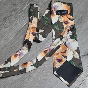 Guy Laroche Floral Silk Tie — Olive Green, Peach & Purple Accents